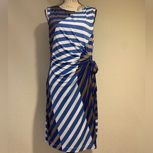 Tahari Midi Dress with Blue and Brown Stripes